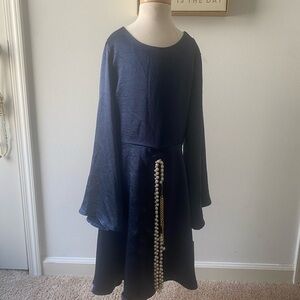 Rare Editions Navy Blue Formal Dress with Pearl Accents